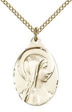 14KT GOLD FILLED SORROWFUL MOTHER PENDANT WITH CHAIN - 7/8" x 1/2"