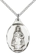 STERLING SILVER INFANT OF PRAGUE PENDANT WITH CHAIN - 7/8" x 1/2"