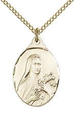 14KT GOLD FILLED ST THERESA PENDANT WITH CHAIN - 7/8" x 1/2"
