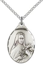 STERLING SILVER ST THERESA PENDANT WITH CHAIN - 7/8" x 1/2"