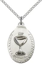 STERLING SILVER EUCHARISTIC PENDANT WITH CHAIN - 7/8" x 1/2"