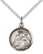 STERLING SILVER ST ANTHONY PENDANT WITH CHAIN - 5/8" x 1/2"
