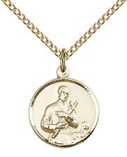14KT GOLD FILLED ST GERARD PENDANT WITH CHAIN - 5/8" x 1/2"