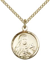 14KT GOLD FILLED ST THERESA PENDANT WITH CHAIN - 5/8" x 1/2"