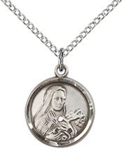 STERLING SILVER ST THERESA PENDANT WITH CHAIN - 5/8" x 1/2"