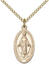 14KT GOLD FILLED MIRACULOUS PENDANT WITH CHAIN - 3/4" x 3/8"