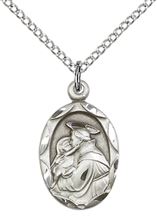 STERLING SILVER ST ANTHONY OF PADUA PENDANT WITH CHAIN - 3/4" x 3/8"