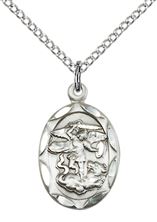 STERLING SILVER ST MICHAEL THE ARCHANGEL PENDANT WITH CHAIN - 3/4" x 3/8"