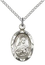 STERLING SILVER ST THERESA PENDANT WITH CHAIN - 3/4" x 3/8"