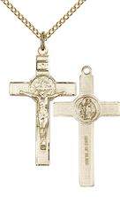 14KT GOLD FILLED ST BENEDICT CRUCIFIX PENDANT WITH CHAIN - 1 1/8" x 5/8"