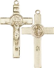 14KT GOLD ST BENEDICT CRUCIFIX MEDAL - 1 1/8" x 5/8"