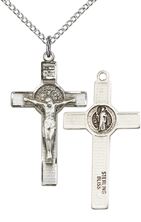 STERLING SILVER ST BENEDICT CRUCIFIX PENDANT WITH CHAIN - 1 1/8" x 5/8"