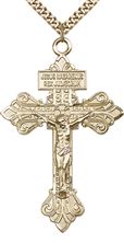 14KT GOLD FILLED PARDON CRUCIFIX WITH CHAIN - 2 1/8" x 1 3/8"