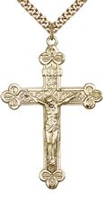 14KT GOLD FILLED CRUCIFIX PENDANT WITH CHAIN - 1 7/8" x 1 1/4"