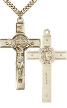 14KT GOLD FILLED ST BENEDICT CRUCIFIX PENDANT WITH CHAIN - 1 3/4" x 1"