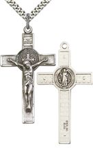 STERLING SILVER ST BENEDICT CRUCIFIX PENDANT WITH CHAIN - 1 3/4" x 1"