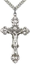 STERLING SILVER CRUCIFIX PENDANT WITH CHAIN - 1 7/8" x 1 1/8"