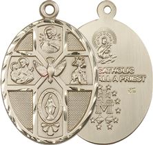 14KT GOLD 5-WAY HOLY SPIRIT MEDAL - 1 7/8" x 1 1/4"