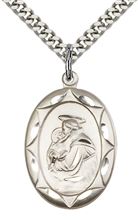 STERLING SILVER ST ANTHONY PENDANT WITH CHAIN - 1" x 5/8"