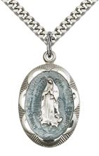 STERLING SILVER OUR LADY OF GUADALUPE PENDANT WITH CHAIN - 1" x 5/8"