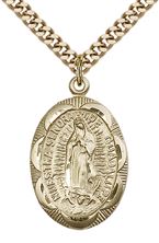 14KT GOLD FILLED OUR LADY OF GUADALUPE PENDANT WITH CHAIN - 1" x 5/8"