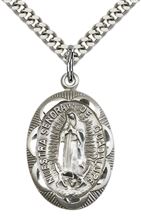 STERLING SILVER OUR LADY OF GUADALUPE PENDANT WITH CHAIN - 1" x 5/8"