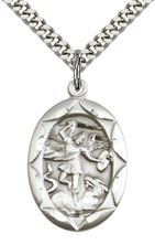 STERLING SILVER ST MICHAEL THE ARCHANGEL PENDANT WITH CHAIN - 1" x 5/8"