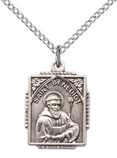 STERLING SILVER ST BENEDICT PENDANT WITH CHAIN - 3/4" x 1/2"