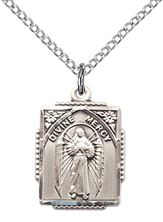 STERLING SILVER DIVINE MERCY PENDANT WITH CHAIN - 5/8" x 1/2"