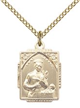 14KT GOLD FILLED ST GERARD PENDANT WITH CHAIN - 5/8" x 1/2"