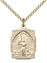 14KT GOLD FILLED ST JOAN OF ARC PENDANT WITH CHAIN - 5/8" x 1/2"