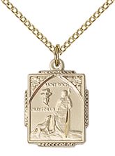 14KT GOLD FILLED ST ROCH PENDANT WITH CHAIN - 3/4" x 1/2"