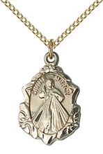 14KT GOLD FILLED DIVINE MERCY PENDANT WITH CHAIN - 3/4" x 1/2"