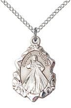 STERLING SILVER DIVINE MERCY PENDANT WITH CHAIN - 3/4" x 1/2"