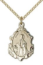 14KT GOLD FILLED ST DYMPHNA PENDANT WITH CHAIN - 3/4" x 1/2"
