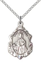 STERLING SILVER ST DYMPHNA PENDANT WITH CHAIN - 3/4" x 1/2"