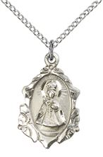 STERLING SILVER INFANT OF PRAGUE PENDANT WITH CHAIN - 3/4" x 1/2"
