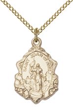 14KT GOLD FILLED ST JOAN OF ARC PENDANT WITH CHAIN - 3/4" x 1/2"