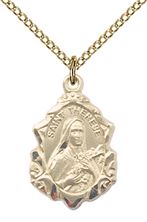 14KT GOLD FILLED ST THERESE OF LISIEUX PENDANT WITH CHAIN - 7/8" x 1/2"