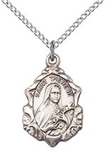 STERLING SILVER ST THERESE OF LISIEUX PENDANT WITH CHAIN - 7/8" x 1/2"