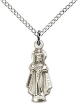 STERLING SILVER INFANT OF PRAGUE PENDANT WITH CHAIN - 3/4" x 1/4"