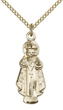 14KT GOLD FILLED INFANT OF PRAGUE PENDANT WITH CHAIN - 1" x 3/8"