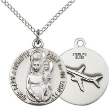 STERLING SILVER OUR LADY OF LORETTO PENDANT WITH CHAIN - 3/4" x 5/8"