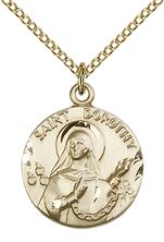 14KT GOLD FILLED ST DOROTHY PENDANT WITH CHAIN - 3/4" x 5/8"