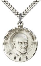 STERLING SILVER ST VINCENT DE PAUL PENDANT WITH CHAIN - 1" x 7/8"
