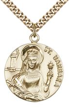 14KT GOLD FILLED ST BARBARA PENDANT WITH CHAIN - 1" x 7/8"