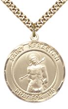 14KT GOLD FILLED ST SEBASTIAN PENDANT WITH CHAIN - 1" x 7/8"