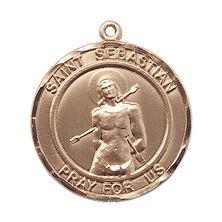 14KT GOLD ST SEBASTIAN MEDAL - 1" x 7/8"