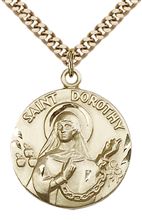 14KT GOLD FILLED ST DOROTHY PENDANT WITH CHAIN - 1" x 7/8"