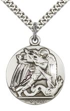 STERLING SILVER ST MICHAEL THE ARCHANGEL PENDANT WITH CHAIN - 1" x 7/8"